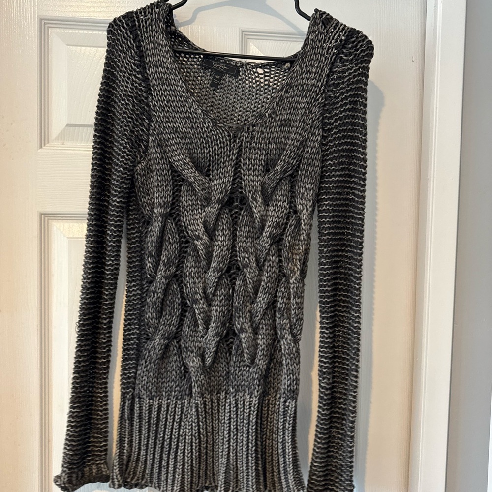 Gray Knit Sweater with Cable Design